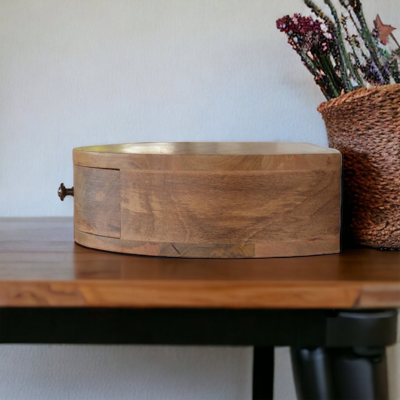 Wall Hung Half Moon Bedside Table, Wall Mounted Solid Wood Bedside