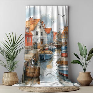Fleece Blanket Throw Seaside Village Sherpa Cozy Warm Couch Snuggling Throw Fireplace Throw for Outdoor Events Thick Soft