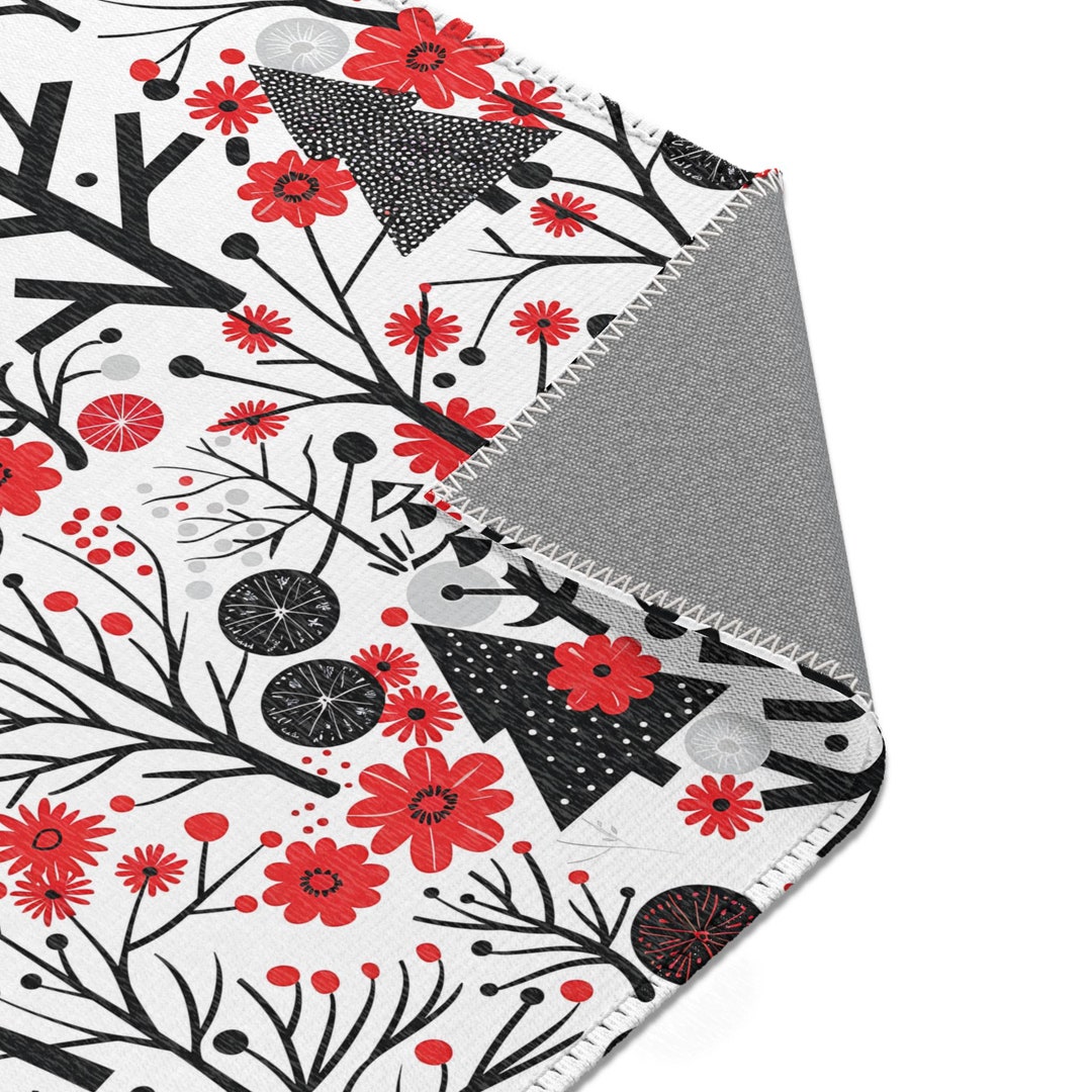 Nordic Winter Area Rugs Black Red White Scandinavian Design, 100% ...