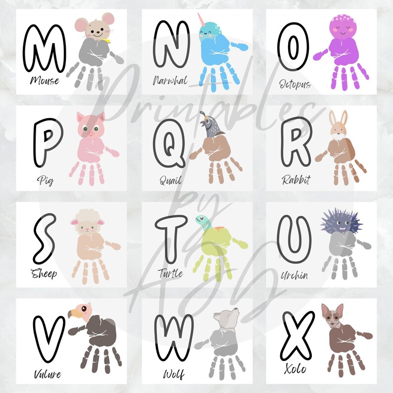 Animals Alphabet Handprint Craft for Kids Educational Kids Etsy