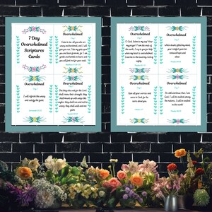 Digital Set of 7 Overwhelmed Cards, Themed Bible Verses, 4.3x5.5&quot; Cards, Downloadable Scripture Cards, Digital Cards, Memory Verse Cards.