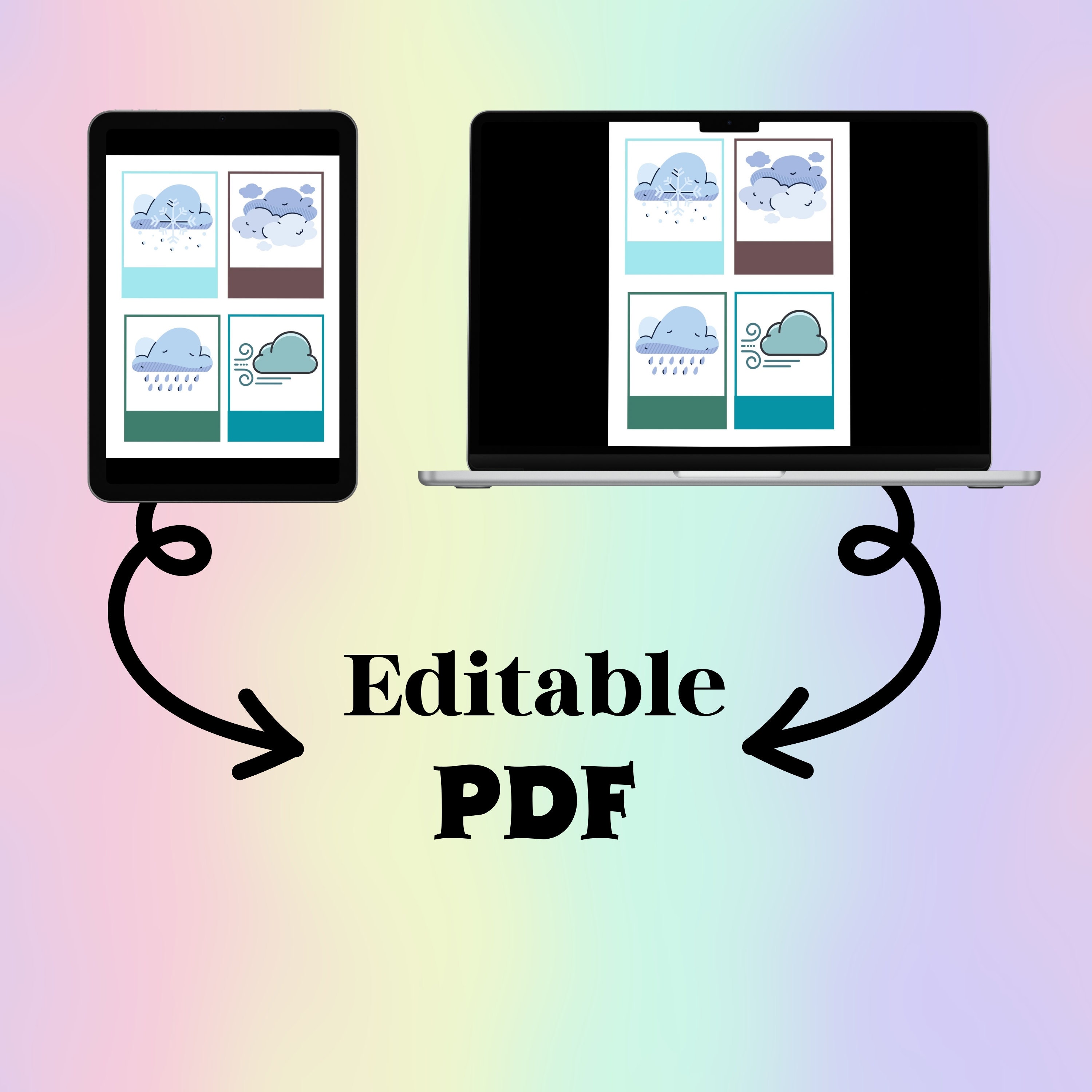 WEATHER Printable Flash Cards for Kids, Weather Flashcards Watercolor ...