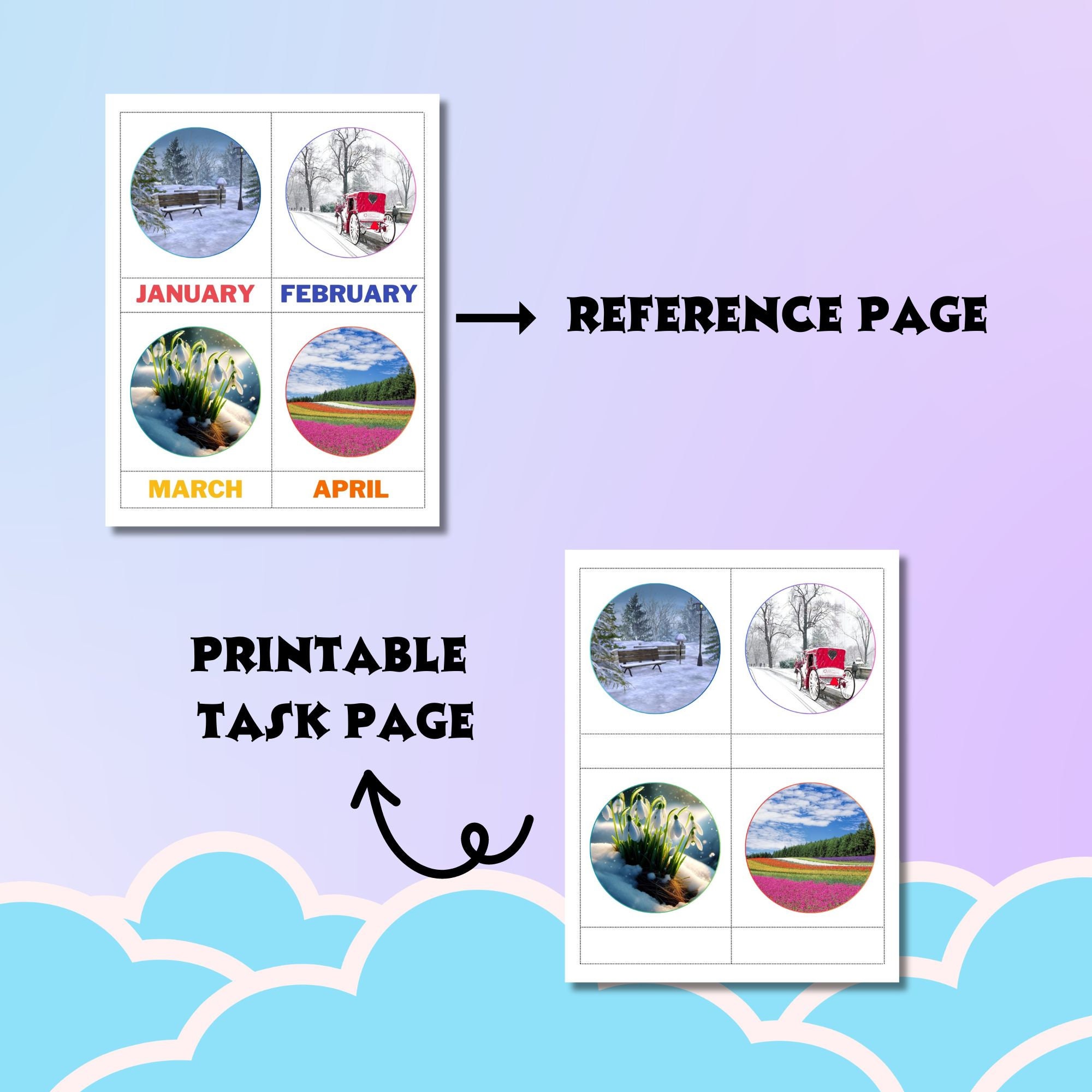 Months of the Year Flashcards, Printable Learning Cards for Children