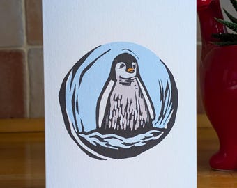 Penguin Christmas Lino Card