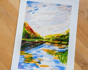Lilyponds Drawing - Colourful Landscape Artwork of Pembrokeshire