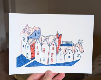Colourful Houses - Pen Drawing Wall Art