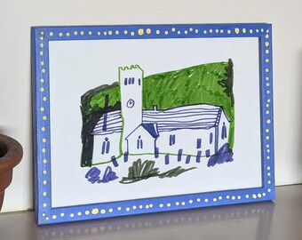 Pembrokeshire Church Print – Manorbier Wales Illustration