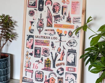 Brighton Montage Print – Screenprint of Landmarks, Pier & Street Life – Quirky Wall Art