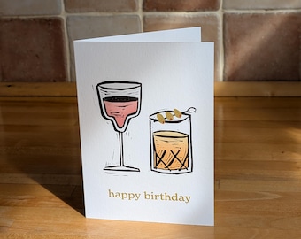Lino Birthday Card - Cocktails