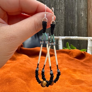 Porcupine Quill Earrings: Golden Jade or Fire Agate, Handmade Jewelry