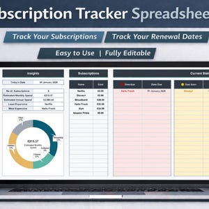 Subscription Tracker Excel – Never Forget a Renewal | Monthly & Annual Bills Planner Digital Download