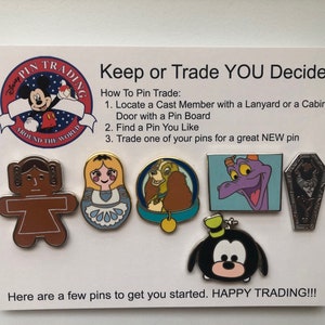 Disney Pin Trading Starter Set rallonge poisson cadeau épinglettes à échanger 12 cartes et épingles (2 jeux de 6) épingles Mickey mystère cachés Cruise Fish Extender