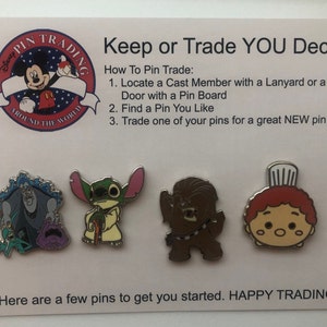 Disney Pin Trading Starter Set Fish Extender Gift Trading Pins 8 Pins & Cards (2 sets of 4) Hidden Mickey Mystery Pins Cruise Fish Extender