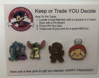 Disney Pin Trading Starter Set Fish Extender Gift Trading Pins 8 Pins & Cards (2 sets of 4) Hidden Mickey Mystery Pins Cruise Fish Extender