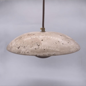 Travertine Stone Pendant Light – Beige Dimmable LED Ceiling Lamp, Modern Natural Hanging Fixture