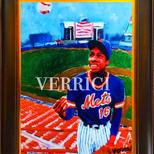 Doc Gooden Painting New York Mets Watercolor Art Signed By the Artist Verrici Art 24x18 Baseball Artwork