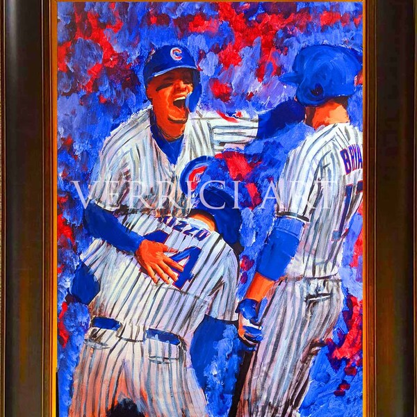 Javier Baez and Kris Bryant Anthony Rizzo Painting Signed By the Artist Verrici Art 16x20 Chicago Baseball Art