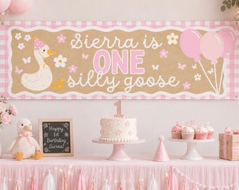 One Silly Goose Birthday Banner - Canva Template- Boy & Girl options