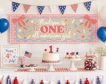 All American Girl 1st Birthday Banner, Patriotic Fourth of July Party Decor (Digital Download)