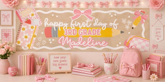 Girly First Day of School Banner | Pink Coquette Classroom Decor (Digital Download)