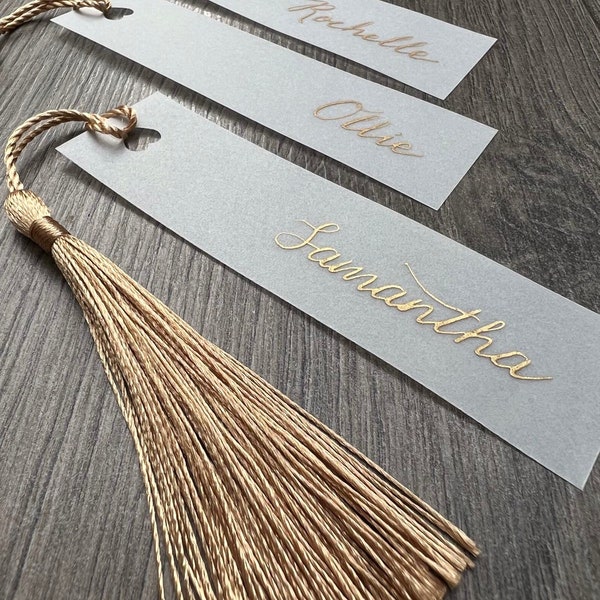 Vellum Heart Tassel Place Cards and Wedding Favours - Handwritten Calligraphy