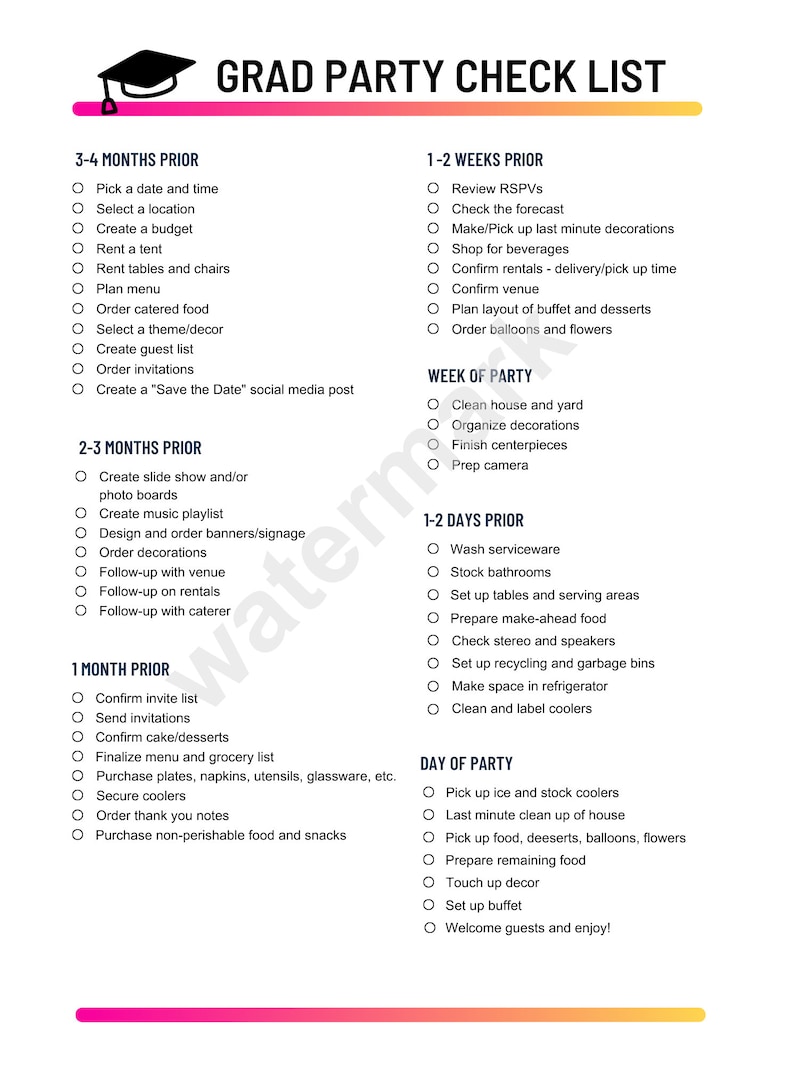 Graduation Party Checklist Etsy