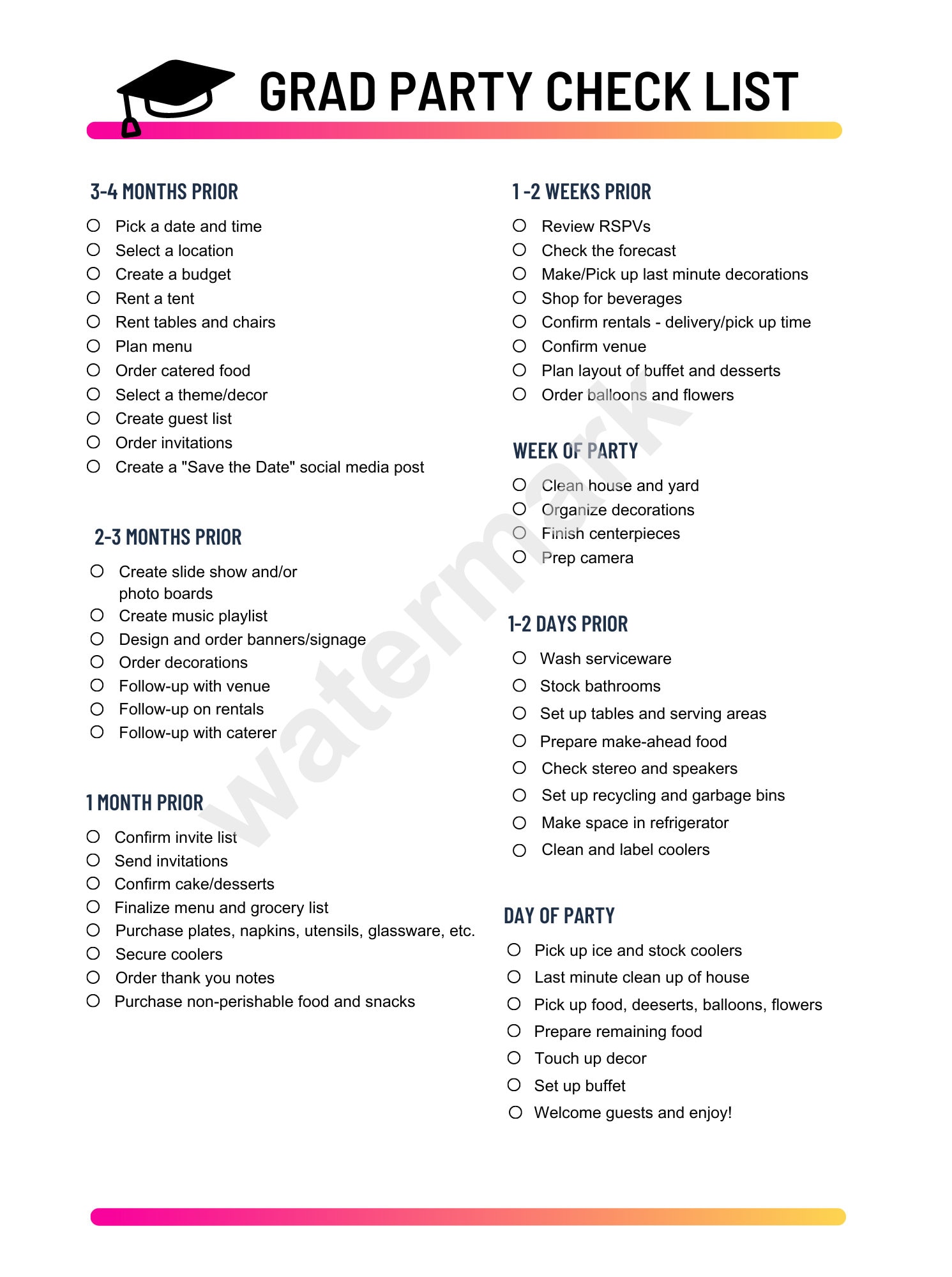 Graduation Party Checklist Etsy