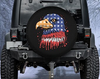 GHYGTY Eagle American Flag Horse Tire Covers Spare Wheel Cover Weatherproof Wheel Protector for RV Travel Trailer Camper Truck SUV Car Accessories 