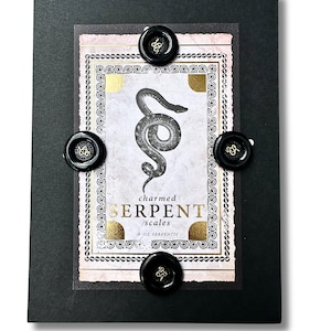 Unique Halloween Greeting Card with set of 4 HandPainted Wax Seal Stickers, Blank, Gift Wrap Decorations, Antique Black Snake of Wisdom Gift