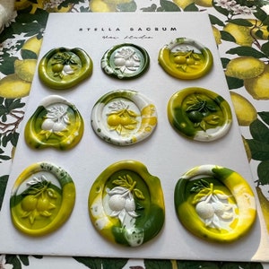 Limones sicilianos, Conjunto de 5 pegatinas, Sello de cera, Autoadhesivo, Pintado a mano, Favores de boda, Invitaciones, Vintage, Envoltura de regalo, Fruta italiana