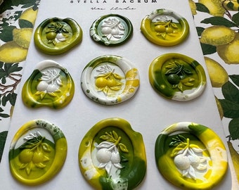Sicilian Lemon Wax Seal Stickers: Hand-Painted Vintage Italian Fruit, Set of 5