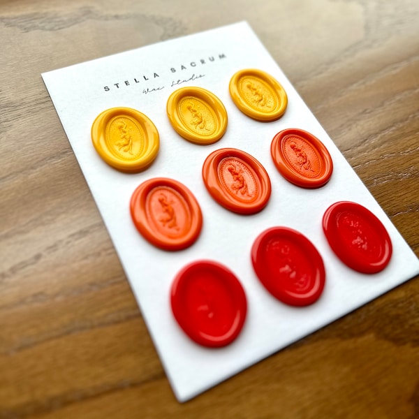 Red Muse Pantone, Set of 9 Stickers, Wax Seal, Self Adhesive Wedding Favors, Letter Seal, Invitation, Party Gift, Wrap, Gift, Orange, Yellow