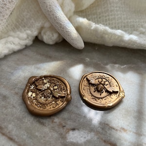 Bee Royale, lot de 2 autocollants, cachet de cire, auto-adhésif, pampa séchée, feuille d'or, cachet de lettre personnalisé, faire-part, bronze, or, cachets de timbre