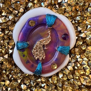 Peacock Stitched Wax Seals: Hand Sewn Invitation Stickers