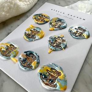Marina Anchor, Conjunto de 5 adesivos, Lacre de cera, Autoadesivo, Lembrancinhas de casamento, Lacre de carta, Convite, Vela, Festa na praia, Vintage, Pintado à mão