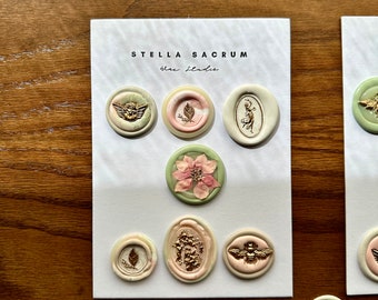 Renaissance Pink Wax Seal Stickers: Hand Painted Wedding Invitation Seals (Set of 7)