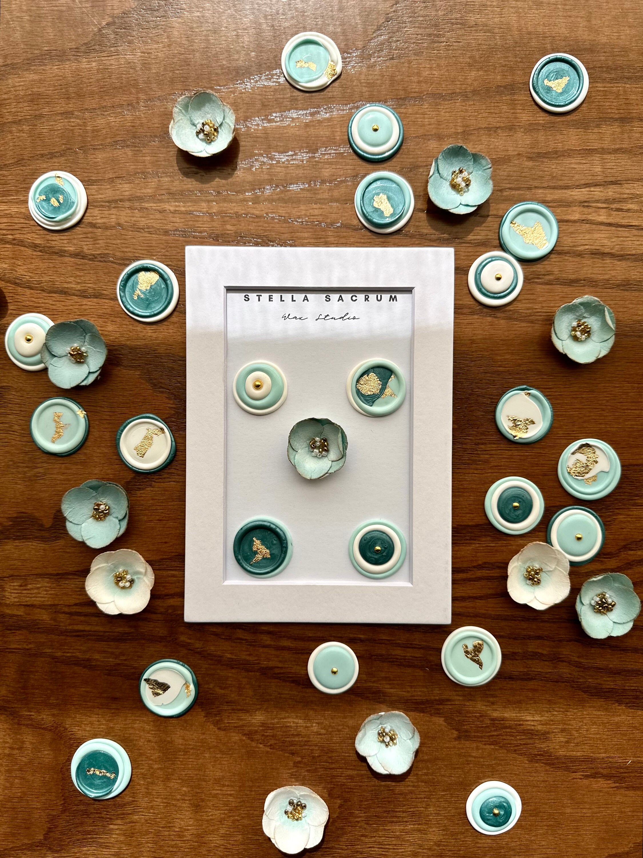 Blue Rose Garden, Set of 5 Stickers, Beaded Wax Seal, Self Adhesive