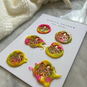 Polvo neon, conjunto de 6 adesivos, lacre de cera, autoadesivo, lembrancinhas de casamento, selo de carta personalizado, convite, festa, presente, embrulho, pintado à mão