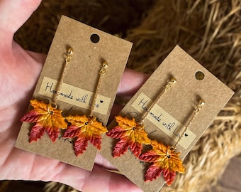 Fall leaves polymer clay earrings! (1 pair) | fall | autumn | nature | outdoors | trees | maple leaf | gifts | handmade jewelry |