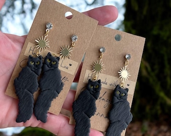Black cat polymer clay earrings! (1 pair) | feline | cat lovers | animals | gifts | handmade jewelry |
