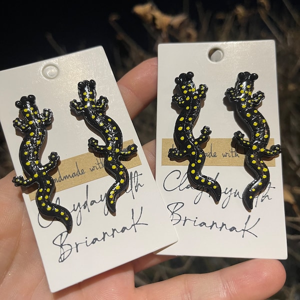 Yellow spotted salamander polymer clay earrings! (1 pair)