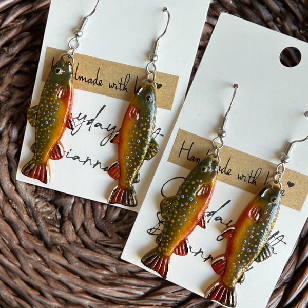 Brook trout fish polymer clay earrings! (1 pair) | nature | outdoors | handmade jewelry |