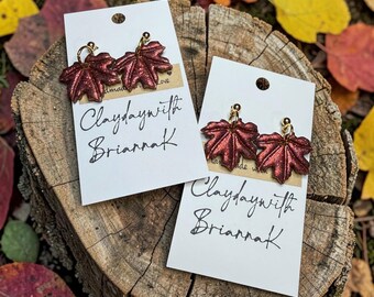 Glitter red maple leaves polymer clay earrings! (1 pair) | nature | fall | outdoors | gifts |