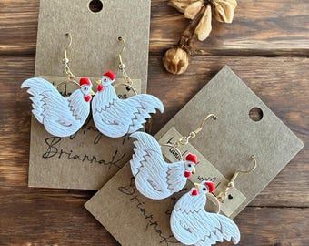 White chicken polymer clay earrings! (1 pair) | gifts | handmade jewelry |