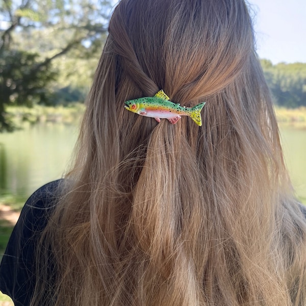 SUPER rainbow trout polymer clay hair clip / barrette (1 piece)  | nature | outdoors | fish | gifts | handmade hair accessories |