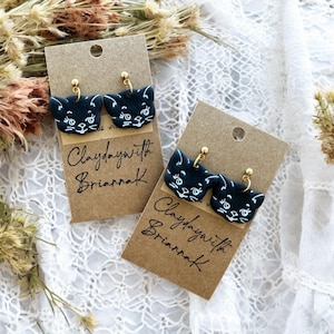 Vintage style black cat kitten head polymer clay earrings! (1 pair) | cat lovers | gifts | handmade jewelry |