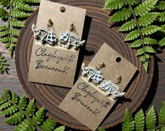 Triceratops dinosaur fossil polymer clay earrings! (1 pair) | gifts | handmade jewelry |