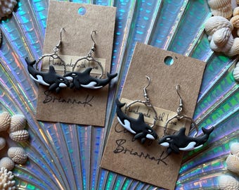 Orca whale polymer clay earrings! (1 pair) | ocean | nature | gifts | handmade jewelry |