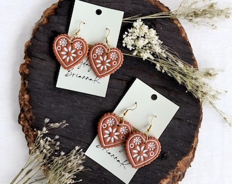 Boho style Terracotta inspired polymer clay folk art heart earrings! (1 pair) | gifts | handmade jewelry |