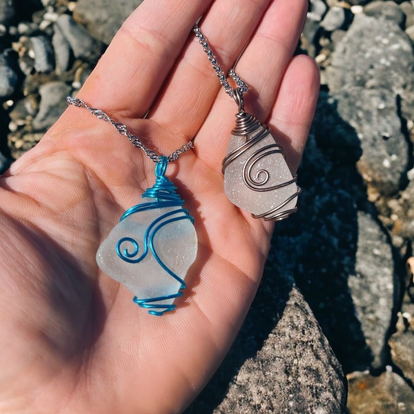 Lake Michigan beach glass necklaces ( pick 1 ) | Great Lakes | Wisconsin | wire wrapped |